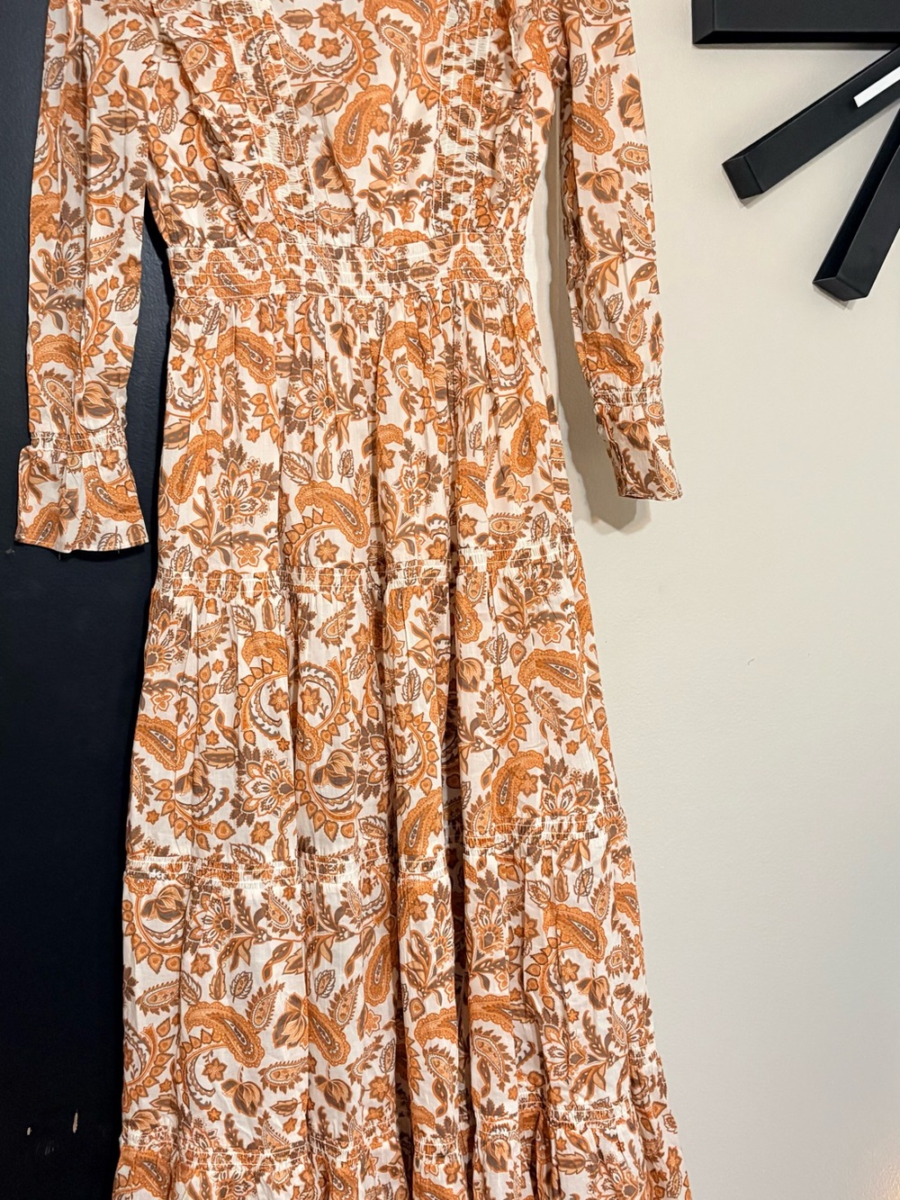 Maje szEuro 34 (us sz 4) Bohemian Paisley Orange & White Maxi Dress - Picture 3 of 14